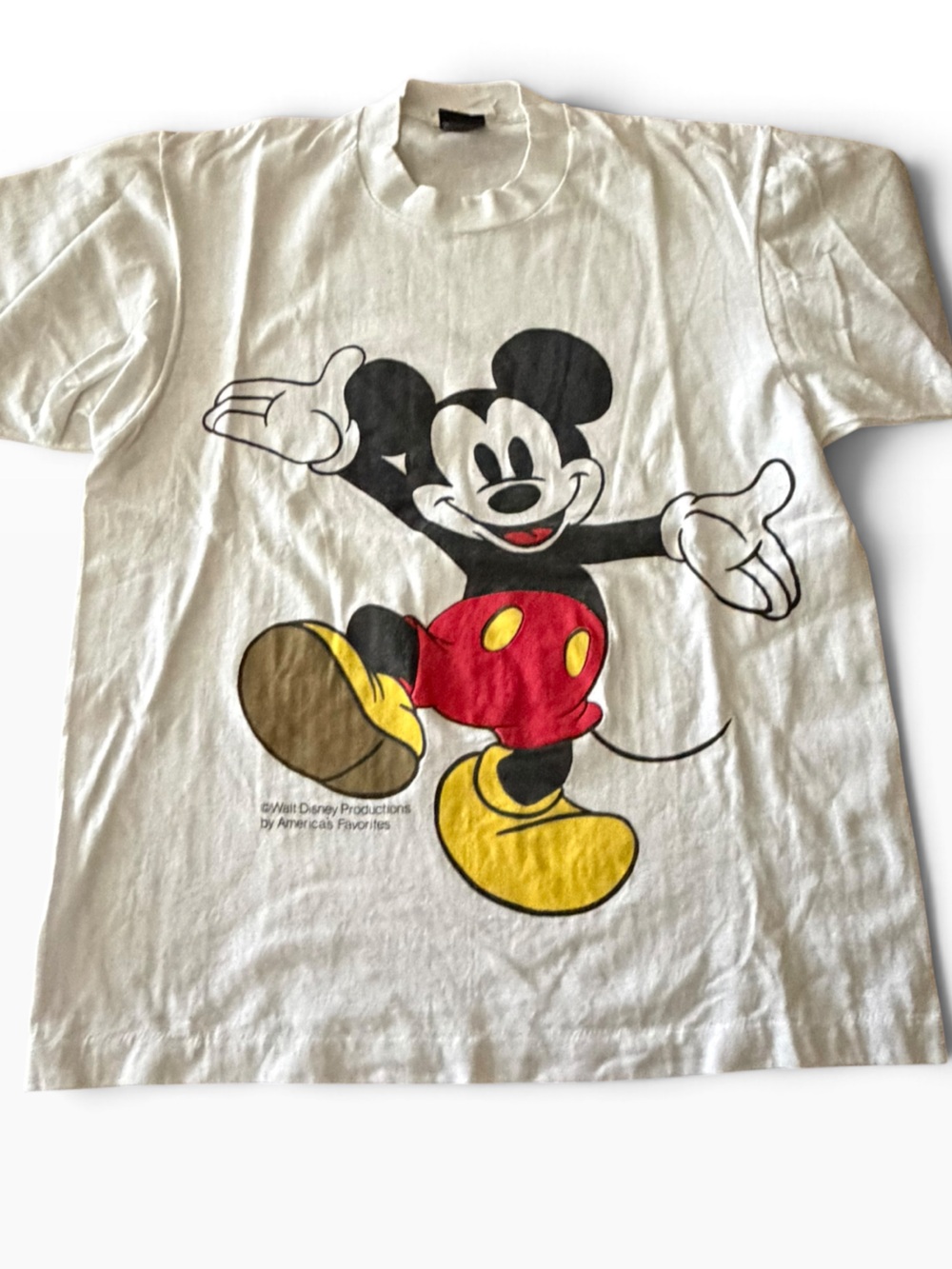 Screen Stars White Mickey Mouse Graphic Tee - Red & Yellow Design